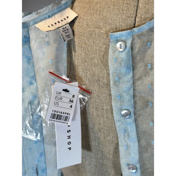 Topshop NWT Dobby Dot Organza Sheer Puff Blouse in Powder Blue Size 4 - Picture 5 of 5